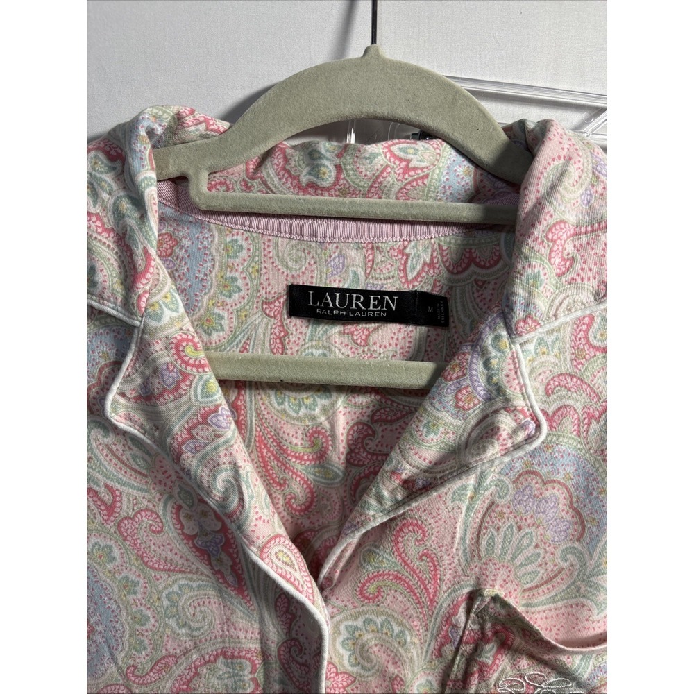 Lauren Ralph Lauren Women's M Pink Paisley Short Sleeve Cotton Pajama Crop Pant - Picture 2 of 10